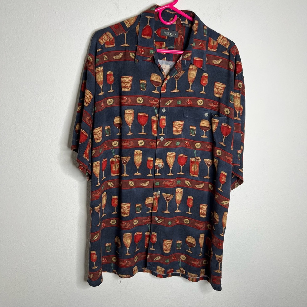 Natural Issue Men Shirt Short Sleeves Blue Gray 100 % Rayon SZ Medium
